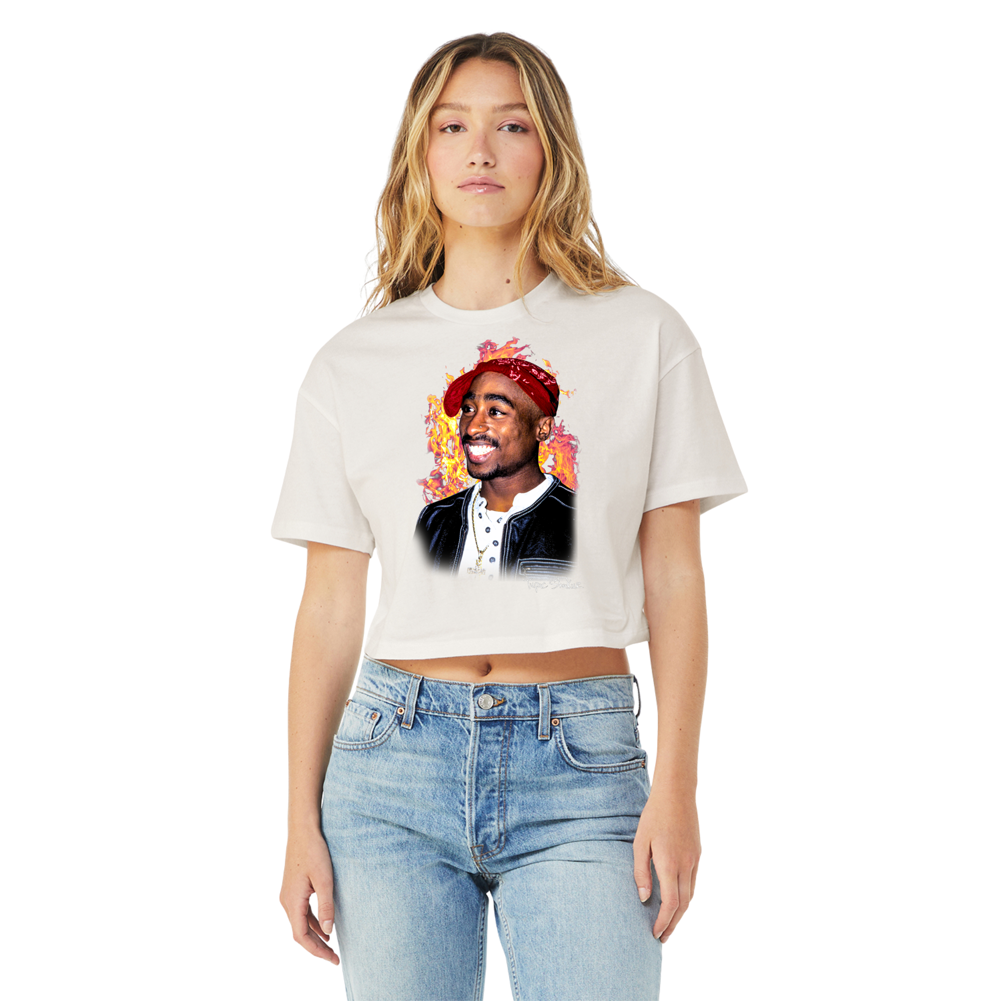 Fire Tupac Cropped Tee Short Sleeve - Women's